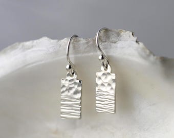 Tiny Dainty Handmade Silver Drop Earrings • Small Minimalist Hammered Sterling Silver Dangle Jewelry