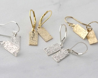 Raw Silk Texture Sterling Silver or Gold Dangle Earrings: Handmade by Burnish Jewelry