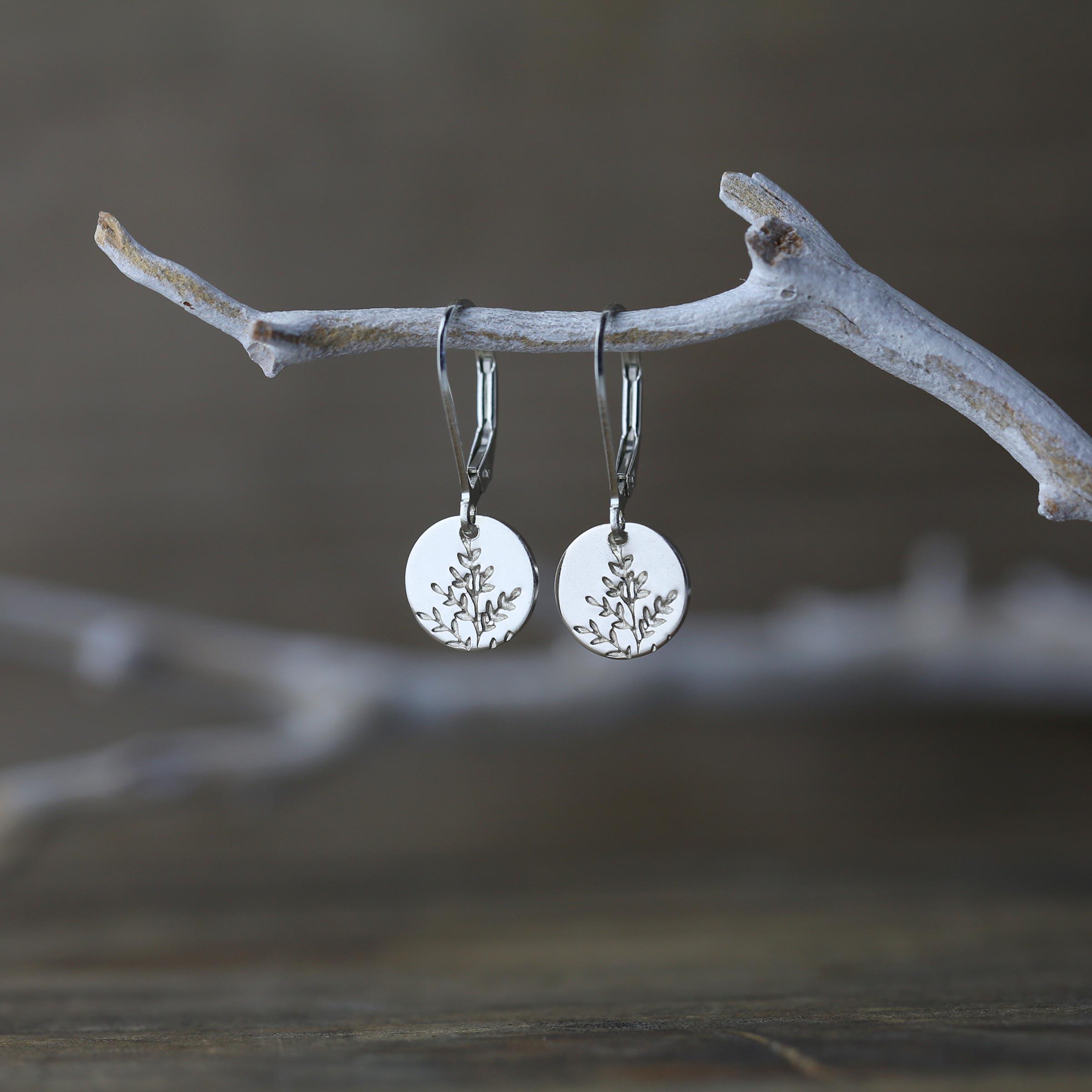Tiny Hand Stamped Wildflower Silver Earrings • Dainty