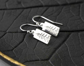 Tiny Pine Tree Sterling Silver Earrings • Nature Inspired Hand Stamped Evergreen Fir Forest Jewelry