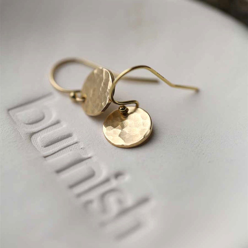 Tiny Hammered Gold Disk Earrings Small Dainty Minimalist Earrings Minimal Gold Filled Earrings image 1