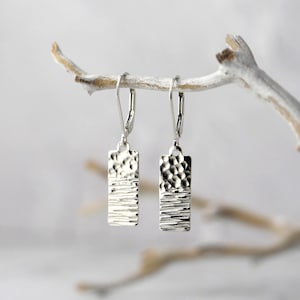 Dainty Hammered Silver Earrings for Women • Minimalist Lever Back Earrings Dangle • Sterling Silver Handmade Jewelry Gift for Her by Burnish