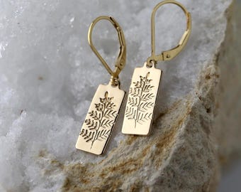 Fern Leaves Gold Filled Earrings: Hand Stamped Alaskan Made Nature Jewelry by Burnish