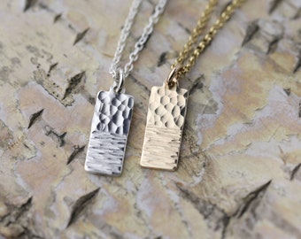 Hammered Duo Texture Pendant Necklace in Sterling Silver or Gold Filled