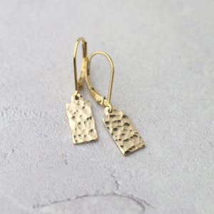 Dainty Hammered Gold Minimal Earrings • Tiny Gold Filled Lever-back Tag Drop Earrings Dangle • Minimalist Earrings by Burnish