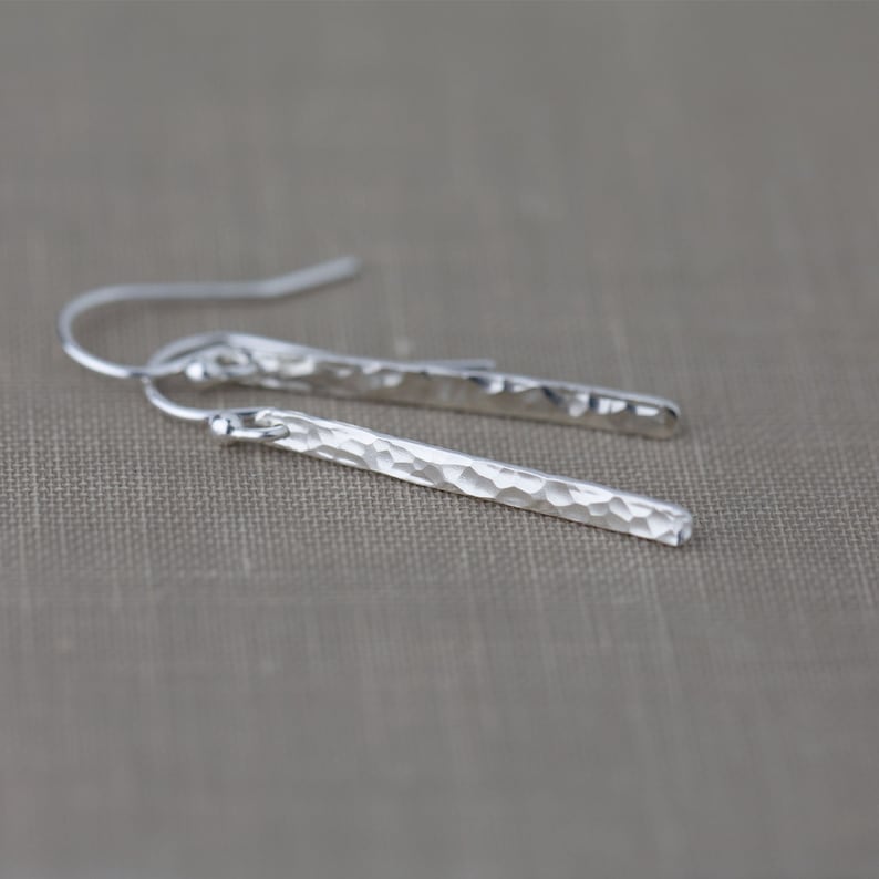 silver bar drop earrings