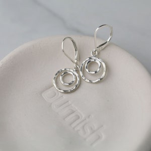 Double Circle Sterling Silver Lever-back Earrings Simple Silver Hammered Dainty Dangle Earrings Minimalist Jewelry image 7