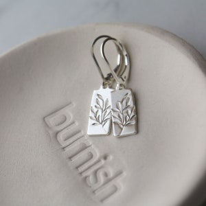Willow Leaves Lever-back Earrings in Sterling Silver Small Hand Stamped Dainty Minimalist Nature Dangle Earrings image 4