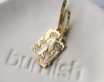 Floral Botanical Gold Earrings • Hand Stamped Alaskan Minimalist Nature Jewelry Handmade by Burnish
