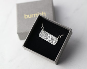 Sterling Silver Vine & Leaves Pendant Necklace • Minimalist Nature Inspired Textured Silver Necklace • Handmade Jewelry by Burnish