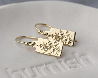 Small Gold Filled Wildflower Dangle Earrings: Dainty Nature Jewelry Handmade by Burnish