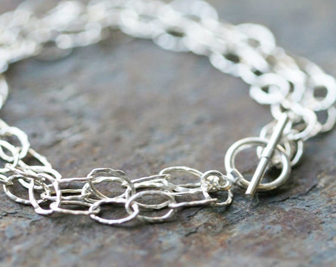 Triple Strand Silver Bracelet Simple Hammered Sterling Etsy