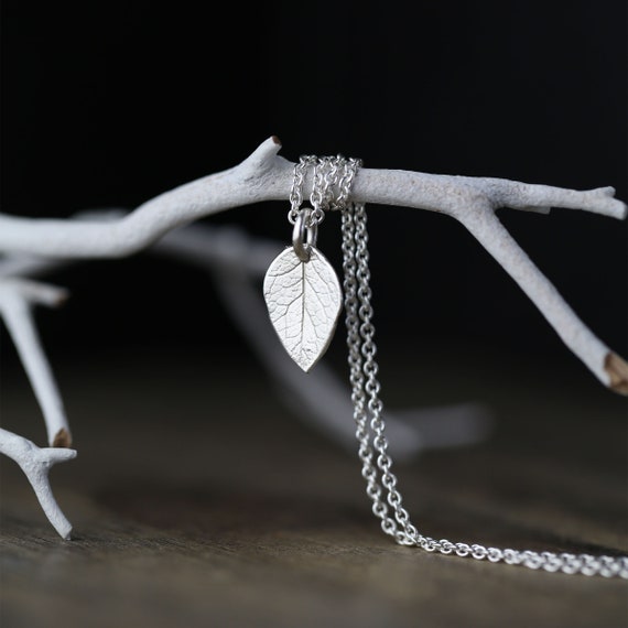 Dainty Sterling Silver Leaf Pendant Necklace modern Jewelry Gift