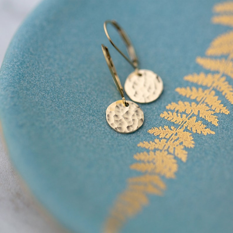 Tiny Hammered Gold Lever-Back Earrings, Handmade Small Dangle Earrings Leverback, Gold Filled Lever Back Earrings image 5