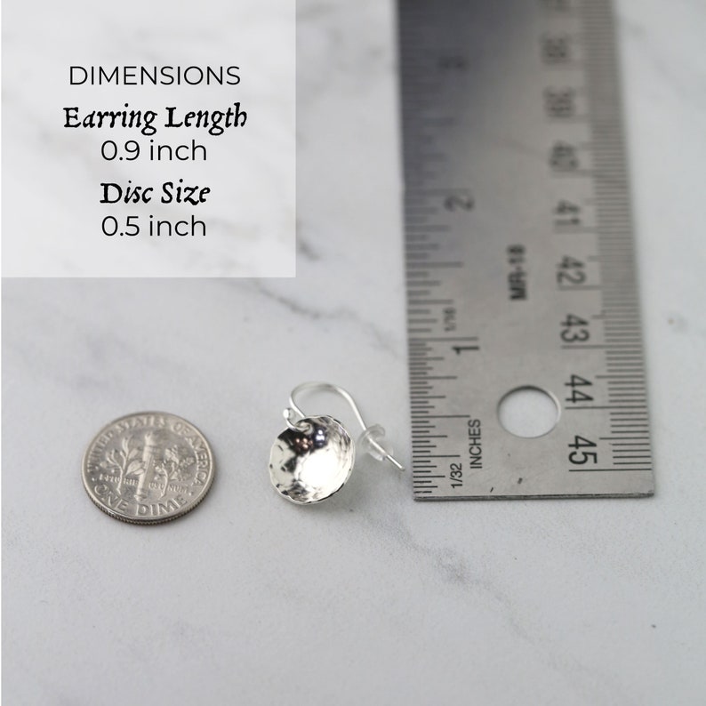 Hammered Sterling Silver Earrings Handmade Minimalist Domed Earrings Handmade Gifts for Her Simple Disc Earrings Dangle Drop image 7