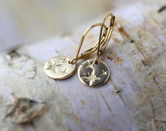 Tiny Hand Stamped Gold Filled Earrings • Dainty Celestial Jewelry