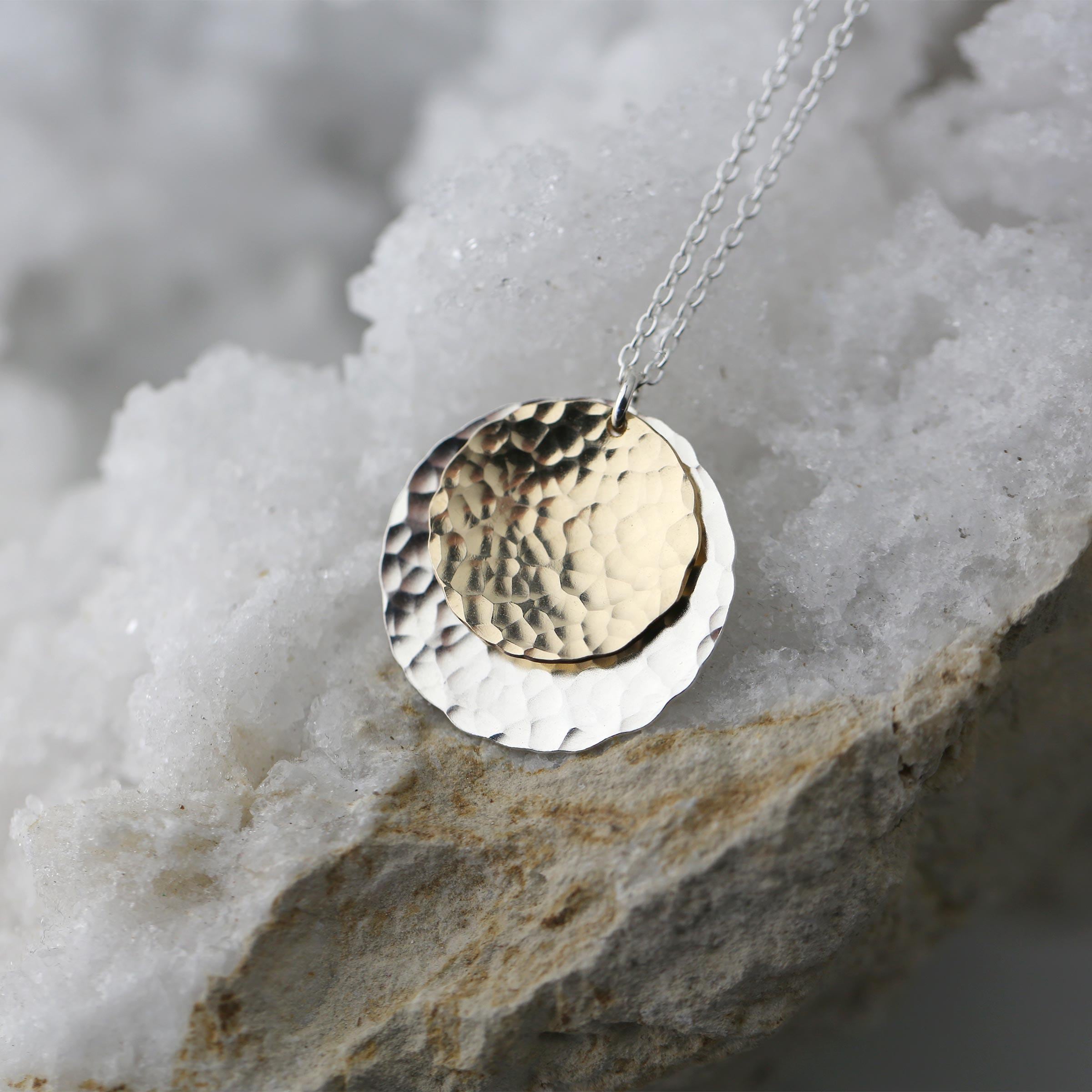 Hand Hammered Mixed Metal Pendant Necklace: Gold Filled & Sterling