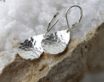 Handcrafted Sterling Silver Teardrop Earrings: Minimalist Dangle Lever back Earrings Handmade by Burnish