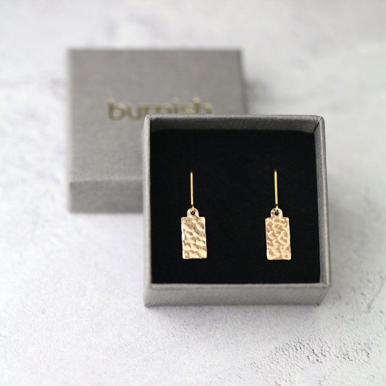 Dainty Hammered Gold Minimal Earrings Tiny Gold Filled Lever-back Earrings Dangle Minimalist Earrings by Burnish image 7