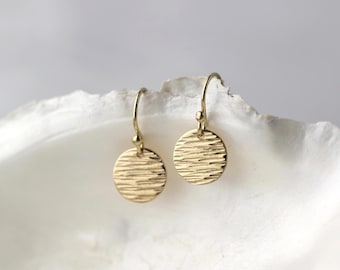 Small Hand Hammered Simple Gold Filled Dangle Earrings • Modern Nature Inspired Minimalist Dainty Jewelry Handmade by Burnish