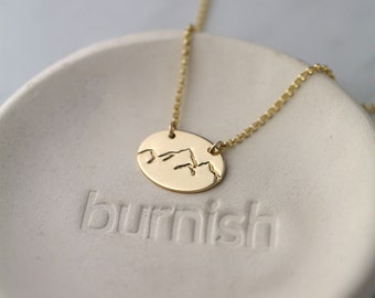 Gold Hand Stamped Mountain Necklace • Minimalist Nature Inspired Gold Filled Necklace • Handmade Alaskan Jewelry by Burnish