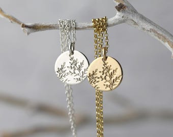 Botanical Wildflower Necklace in Sterling Silver or Gold Filled • Nature Inspired Hand Stamped Handmade Jewelry by Burnish