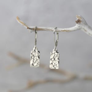 Dainty Hammered Silver Minimal Earrings • Tiny Silver Lever-back Earrings Dangle • Minimalist Earrings Gift for Her