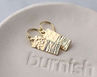Dainty Hammered Gold Filled Minimal Earrings • Gold Lever-back Earrings Dangle • Minimalist Earrings Gift for Her