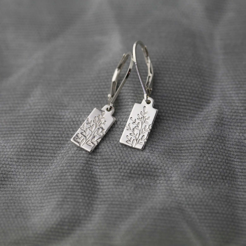 Tiny Wildflower Lever-back Earrings in Sterling Silver Small Dainty Minimalist Nature Dangle Earrings image 7