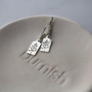Tiny Sterling Silver Tree Lever-back Earrings Hand Stamped Small Dainty Minimalist Nature Dangle Leverback Earrings Jewelry by Burnish image 2