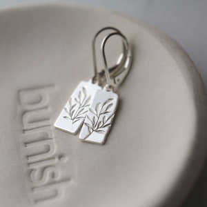 Willow Leaves Lever-back Earrings in Sterling Silver Small Hand Stamped Dainty Minimalist Nature Dangle Earrings image 7
