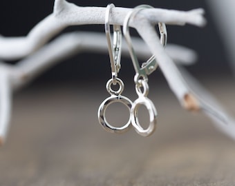 Tiny Circle Sterling Silver Lever-back Earrings • Simple Silver Hammered Dainty Dangle Earrings • Minimalist Jewelry