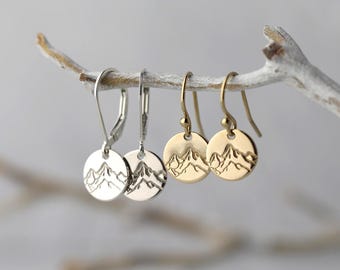 Hand Stamped Small Mountain Earrings • Minimalist Sterling Silver, Gold Filled Burnish Jewelry