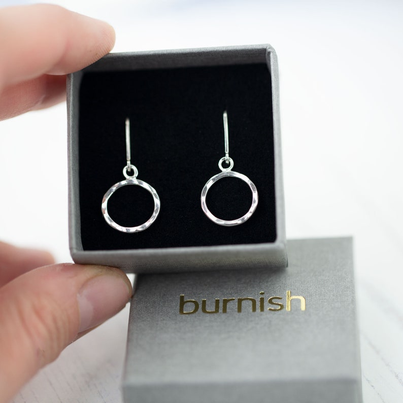 Small Circle Sterling Silver Lever-back Earrings \u2022 Simple Silver Hammered Dainty Dangle Earrings \u2022 Minimalist Jewelry Mother/'s Day Gift
