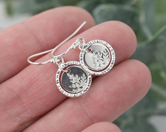 Handmade Sterling Silver Wildflower Dangle Earrings: Small Dainty Nature Leverback Drop Earrings by Burnish