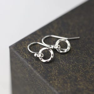 Small Hammered Sterling Silver Circle Dangle Earrings: Minimalist Jewelry Handmade by Burnish