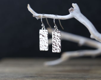 Dainty Hammered Silver Minimal Earrings • Sterling Silver Tag Lever-back Earrings Dangle • Minimalist Earrings Gift for Her