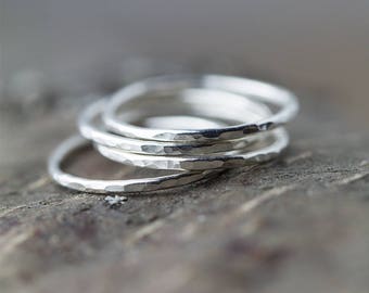 Hammered Silver Ring Band - Stacking Ring Sterling Silver - Stack Ring - Minimalist Ring Handmade by Burnish