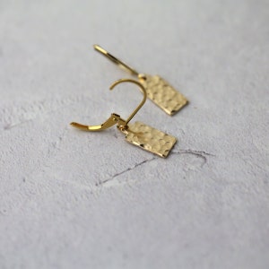 Dainty Hammered Gold Minimal Earrings Tiny Gold Filled Lever-back Earrings Dangle Minimalist Earrings by Burnish image 8