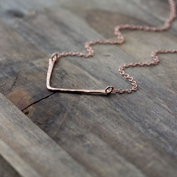 Rose Gold Chevron Necklace | Hand Forged | Minimalist Everyday 14K Pink Gold Filled Jewelry | By Burnish