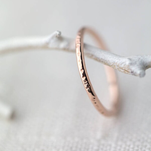 Bark Textured Rose Gold Ring Band - Hammered Stacking Ring Rose Gold Filled - Skinny Stack Ring - Modern Jewelry Minimalist Ring Pink Gold