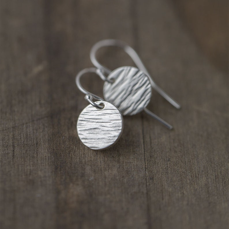 Sterling Silver Earrings Handmade, Minimalist Silver Dangle Earrings, Simple Birthday Gift for Her, Hammered Silver Dangle Earrings image 6