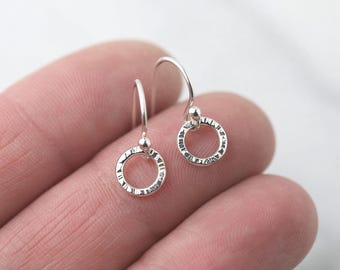 Tiny Circle Earrings Bark Texture • Minimalist Simple Sterling Silver Dangle Earrings • Silver Jewelry Handmade Gifts