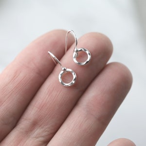 Tiny Circle Sterling Silver Earrings Dangle Simple Hammered Lightweight Dainty Earrings for Women Small Minimalist Everyday Jewelry image 4