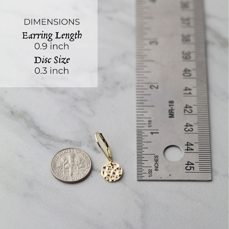 Tiny Hammered Gold Lever-Back Earrings, Handmade Small Dangle Earrings Leverback, Gold Filled Lever Back Earrings image 4