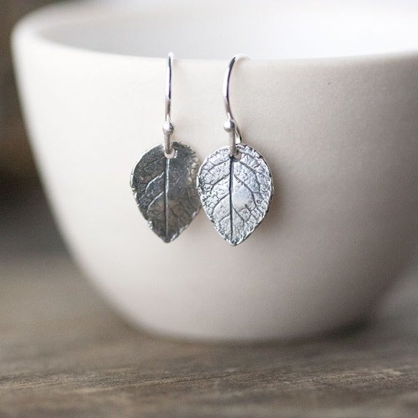 Tiny Silver Leaf Earrings / Gift for Mom / Sterling Silver Leaves Jewelry Gift / Botanical Woodland Jewelry by Burnish