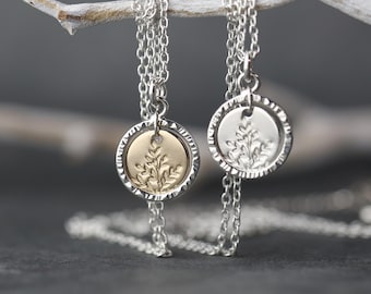 Tiny Botanical Wildflower Necklace in Sterling Silver • Handmade Jewelry by Burnish
