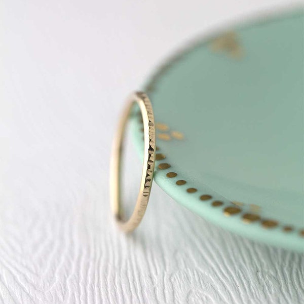 Solid 14K Gold Ring Band • Unique Handmade Bark Texture Unisex Wedding, Engagement or Anniversary Ring for Him or Her