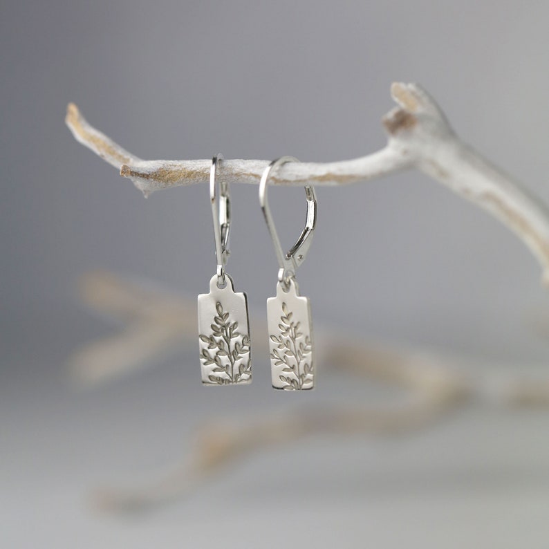 Tiny Wildflower Lever-back Earrings in Sterling Silver Small Dainty Minimalist Nature Dangle Earrings image 2