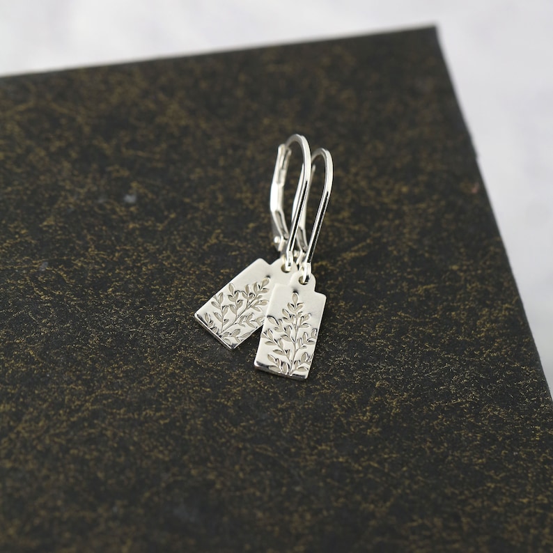 Tiny Wildflower Lever-back Earrings in Sterling Silver Small Dainty Minimalist Nature Dangle Earrings image 5